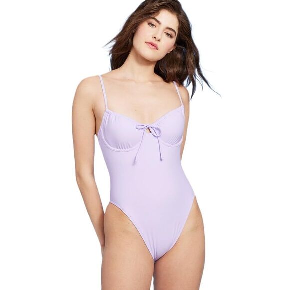 Wild Fable Women's Underwire High Leg Extra Cheeky One Piece Swimsuit purple Med - Picture 1 of 8